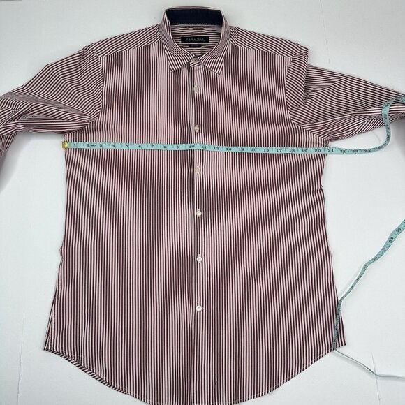 Zara Men’s Red White Slim Fit Striped Button Down Career Dress‎ Shirt L/C41.25 - Picture 9 of 11